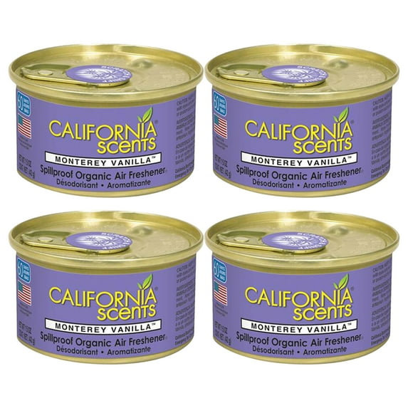 California Scents Car Air Freshener Monterey Vanilla Organic Spill Proof Can New (4-Pack)
