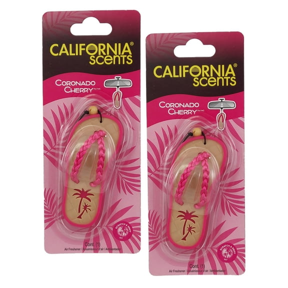 California Scents Scented Sandal Hanging Air Freshener, Coronado Cherry Scent Car Air Freshener - Odor Eliminator for Strong Odor - Flip Flop Car Fresheners, 2 Packs