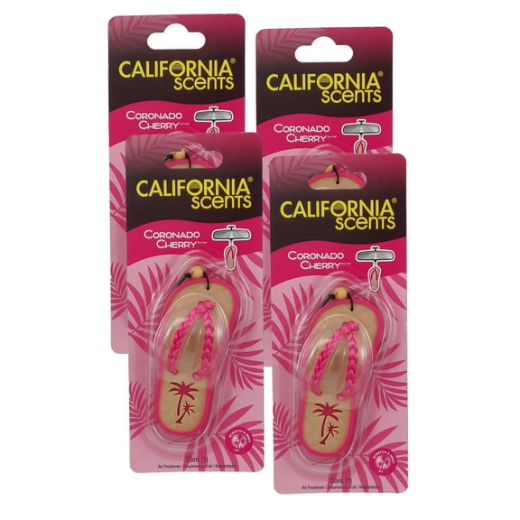 California Scents Scented Sandal Hanging Air Freshener, Coronado Cherry Scent Car Air Freshener - Odor Eliminator for Strong Odor - Flip Flop Car Fresheners, 4 Packs