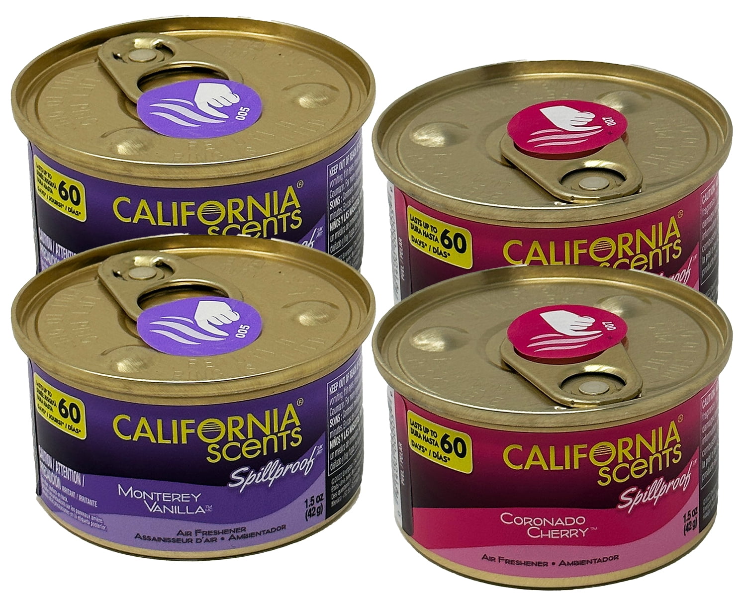 California Scents Car Air Freshener Spillproof Can Coronado Cherry /  Newport New Car / Ice / Apple Valley