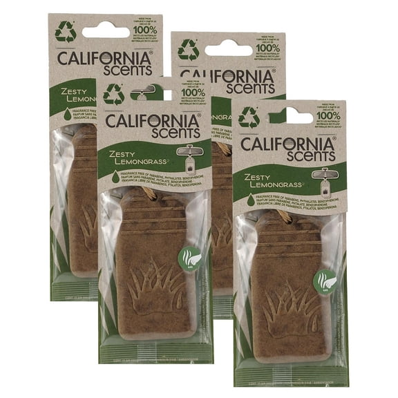California Scents Zesty Lemongrass Hanging 3D Paper: Natural, Environmentally Friendly Car Freshener with Recycled Materials and Strong Odor Eliminator for Automotive Air Freshening, 4 Packs