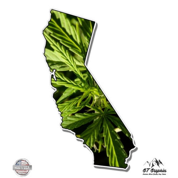 California Shape Marijuana - 3" Vinyl Sticker - For Car Laptop I-Pad Phone Helmet Hard Hat - Waterproof Decal