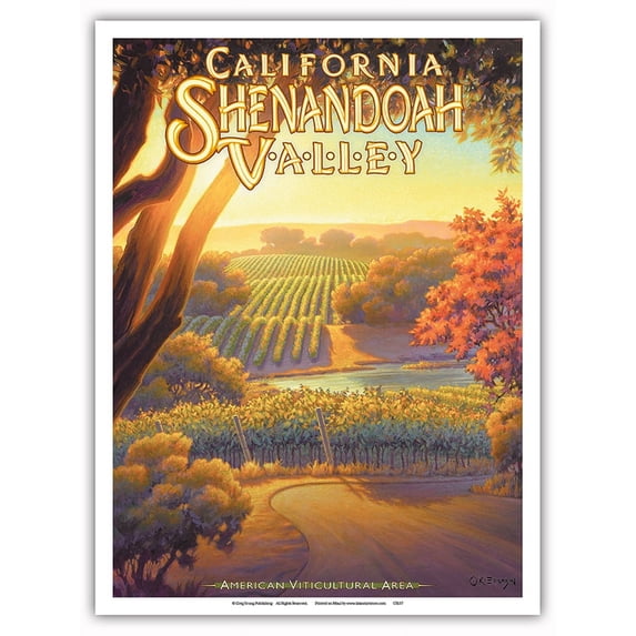California Shenandoah Valley Wineries - California Vineyards Wine Country Art by Kerne Erickson - Master Art Print (Unframed) 9in x 12in