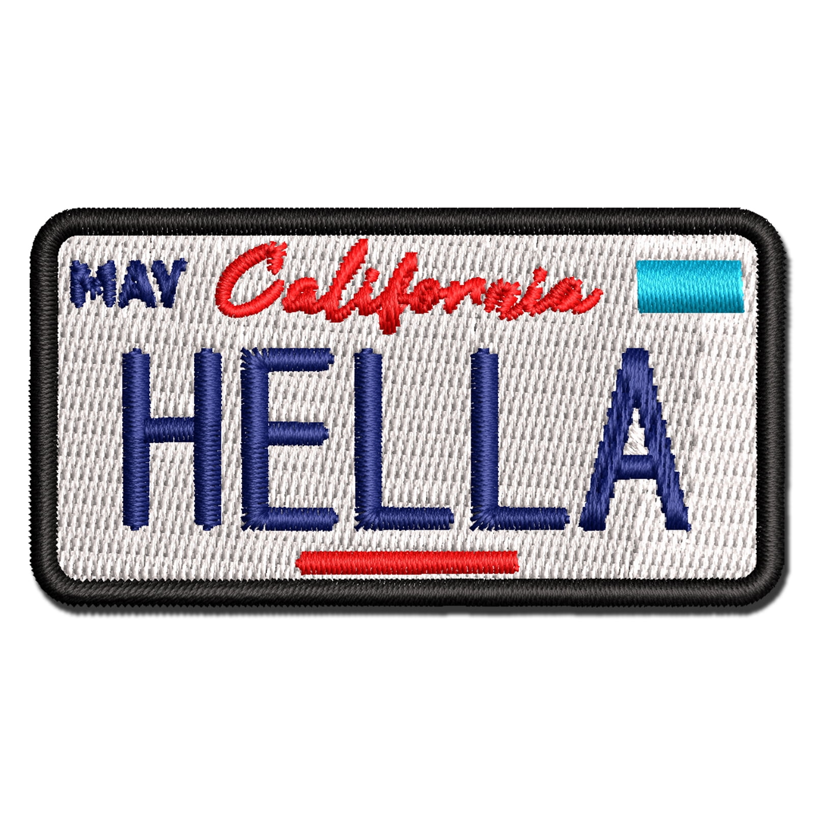 California Slang Hella License Plate Applique Multi-Color Embroidered Hook & Loop Patch - 3.5 Inch Large