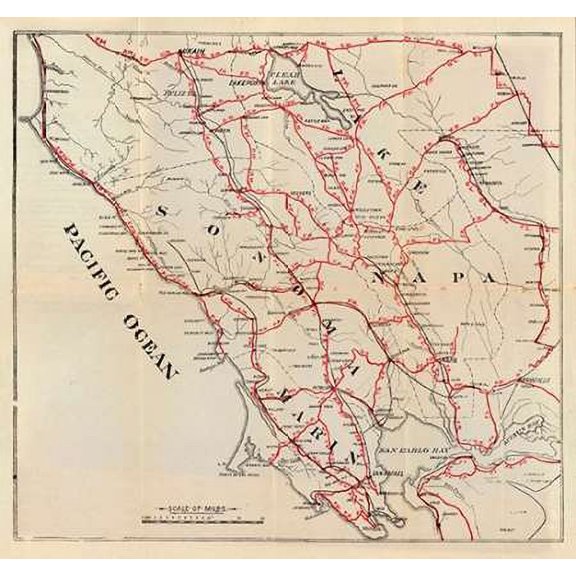 California - Sonoma, Marin, Lake, and Napa Counties, 1896 Poster Print by George W. Blum (12 x 12)