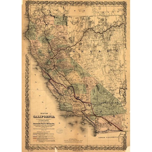 California Southern Pacific 1876 by Vintage Maps (24 x 36)