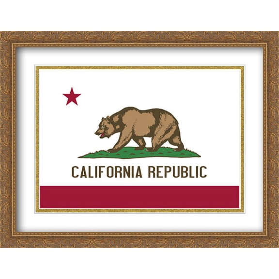 California State 2x Matted 36x28 Large Gold Ornate Framed Art Print by The Flag Art Print Series