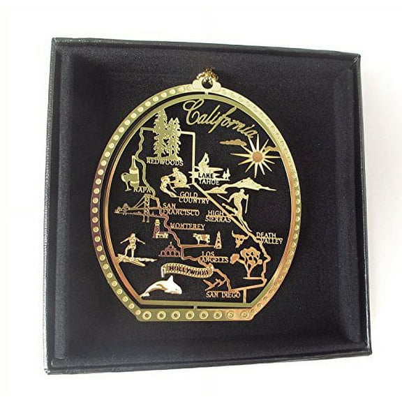 California State Brass Christmas Ornament Black Leatherette Gift Box