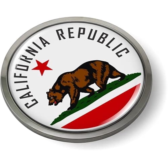BestLicensePlateFrames California State Flag 3D Domed CAR Emblem Badge Sticker Chrome Metal Round Bezel