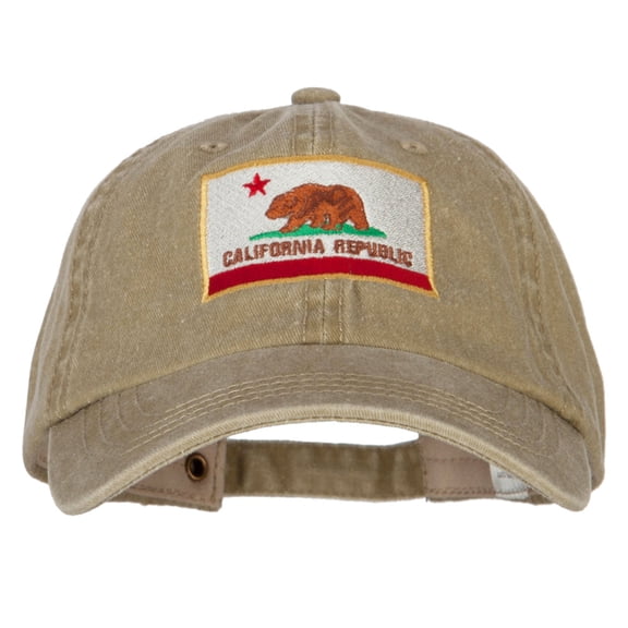California State Flag Embroidered Big Size Washed Cap - Khaki XL-3XL