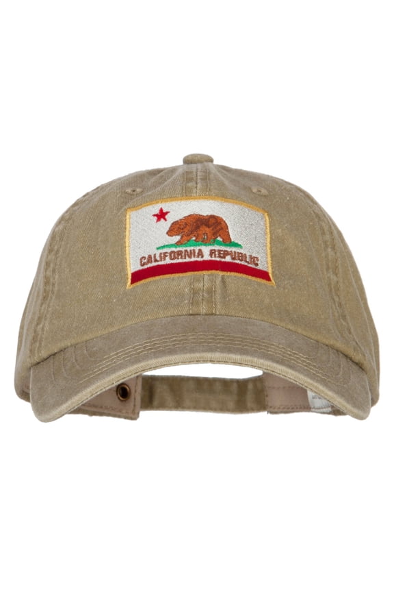 California State Flag Embroidered Big Size Washed Cap - Khaki XL-3XL