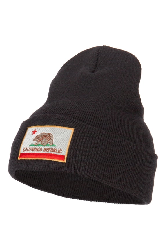 California State Flag Embroidered Long Knitted Beanie - Black OSFM