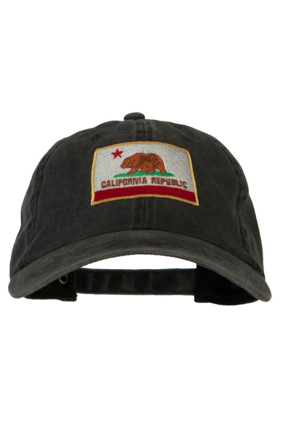 California State Flag Embroidered Washed Cotton Twill Cap - Black OSFM