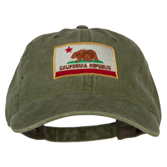 California State Flag Embroidered Washed Cotton Twill Cap - Olive OSFM