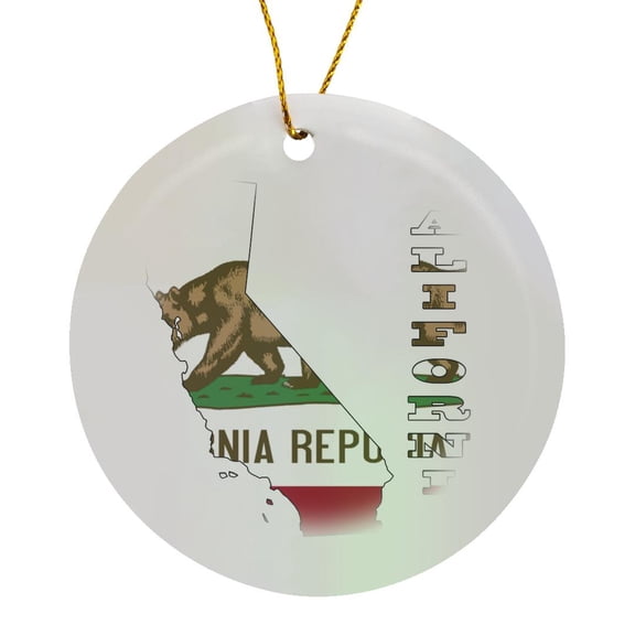 California State Flag In The Outline Map And Letters Of California, Circle Porcelain Ornament