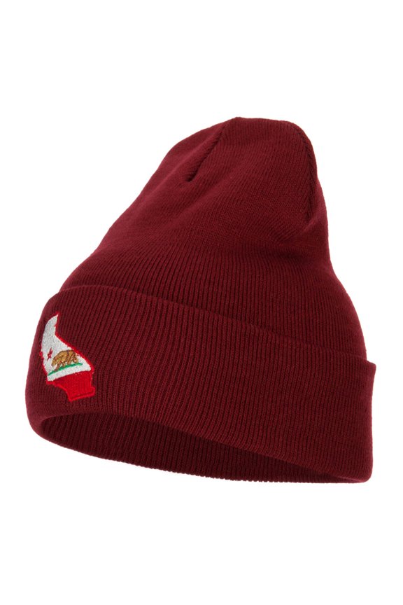 California State Flag Map Embroidered Long Beanie - Maroon OSFM