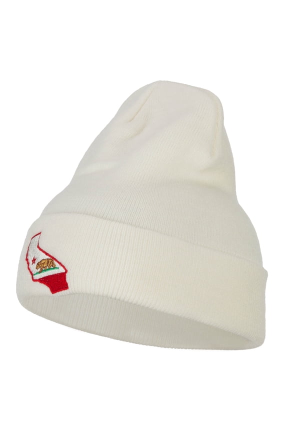 California State Flag Map Embroidered Long Beanie - White OSFM