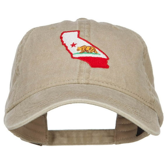 California State Flag Map Embroidered Washed Cap - Khaki OSFM