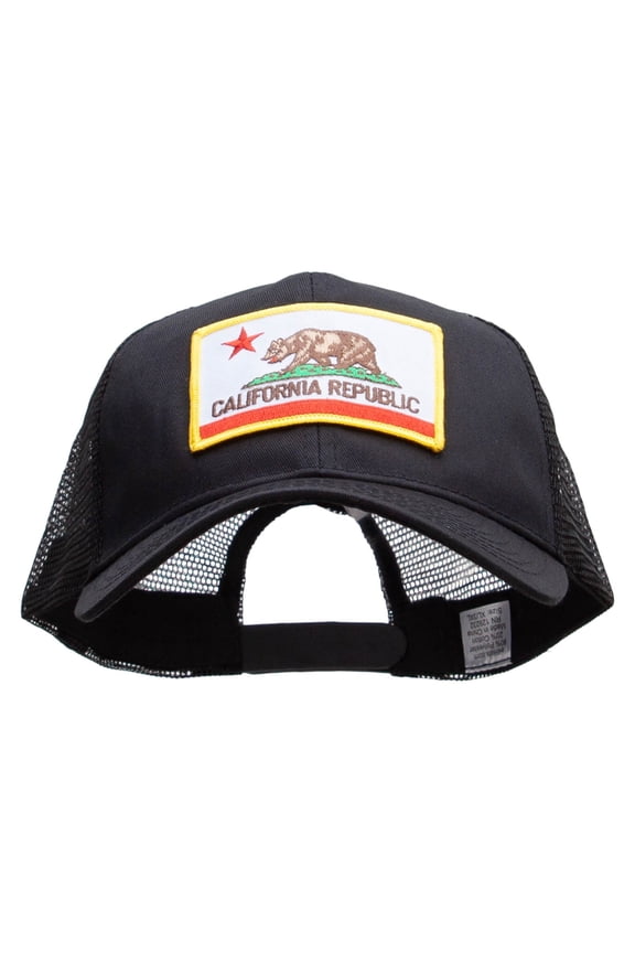 California State Flag Patched Big Size Solid Cotton Twill High Profile Mesh Pro Style Cap - Black XL-3XL