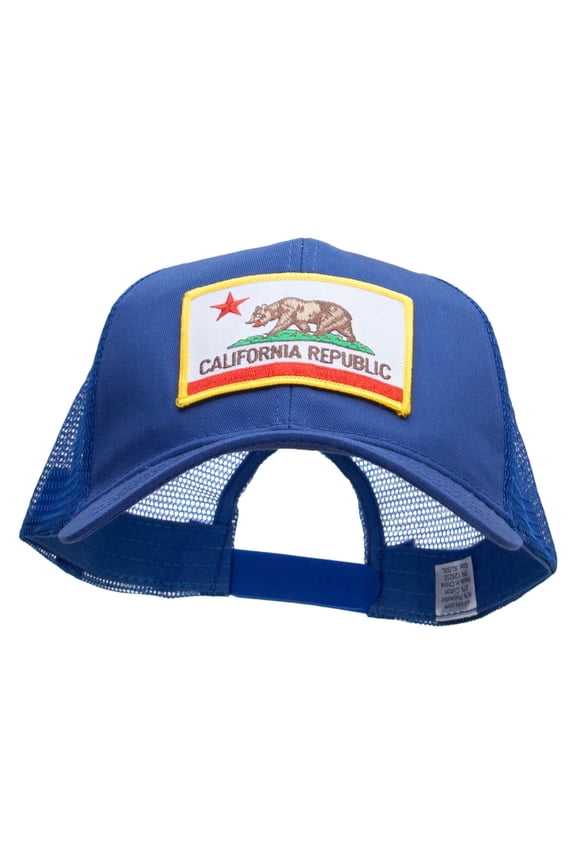 California State Flag Patched Big Size Solid Cotton Twill High Profile Mesh Pro Style Cap - Royal XL-3XL