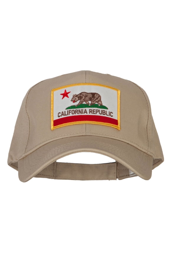 California State Flag Patched New Big Size High Profile Cap - Khaki XL-3XL