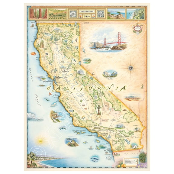 California State Hand-Drawn Map Poster 18x24", Vintage-Style Wall Art, Lithographic Print with Soy-Based Inks, Gift for History Buffs, Travelers, Teachers, Made in USA