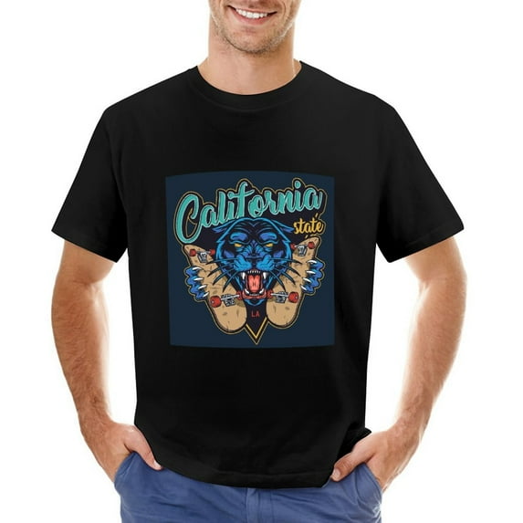 California State La Vintage T-shirt Mens Cotton Classic Crewneck Short Sleeve Tees Unisex Black XL