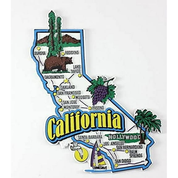California State Map and Landmarks Collage Fridge Collectible Souvenir Magnet FMC