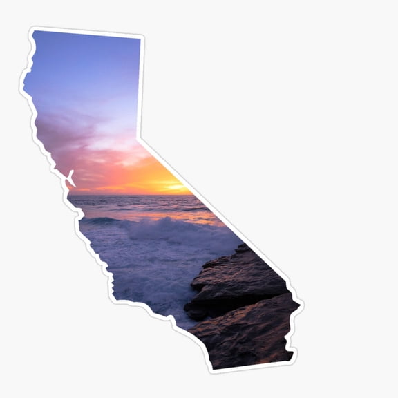 California State Outline Map with Ocean and Coastal Scene Sticker