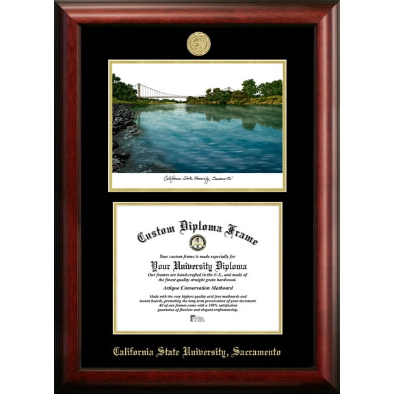 California State Sacramento University 8.5" x 11" Gold Embossed Diploma Frame with Campus Images Lithograph