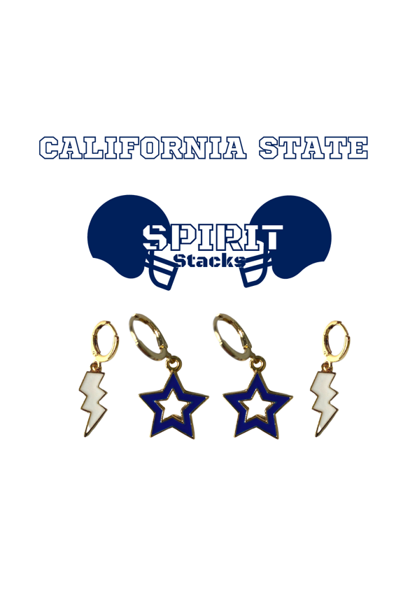 California State University Fullerton Spirit Stack white mini enamel bolts and navy statement open starboys