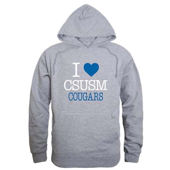 California State University San Marcos Cougars I Love Hoodie, Heather Grey - 2XL