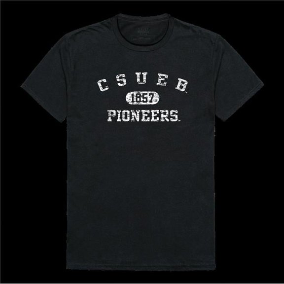 California State University, San Marcos East Bay Pioneers Distressed Arch College T-Shirt, Black - Large