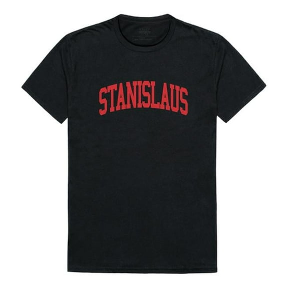 California State University, Stanislaus Men College T-Shirt, Black & White - 2XL