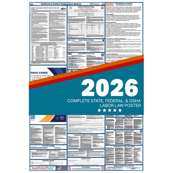 California State and Federal Labor Law Poster 2026 , All In One | English-Paper