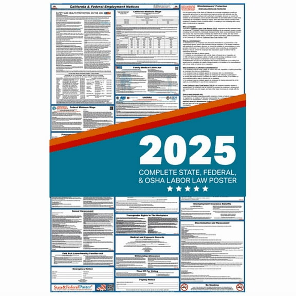 California State and Federal Labor Law Poster 2025 , All In One | English-Paper