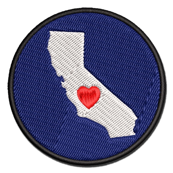 California State with Heart Applique Multi-Color Embroidered Iron-On Patch - 3 Inch Medium