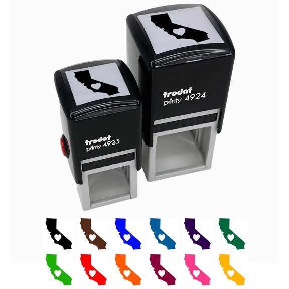 California State with Heart Self-Inking Rubber Stamp Ink Stamper - Sky Blue Ink - Small 1 Inch