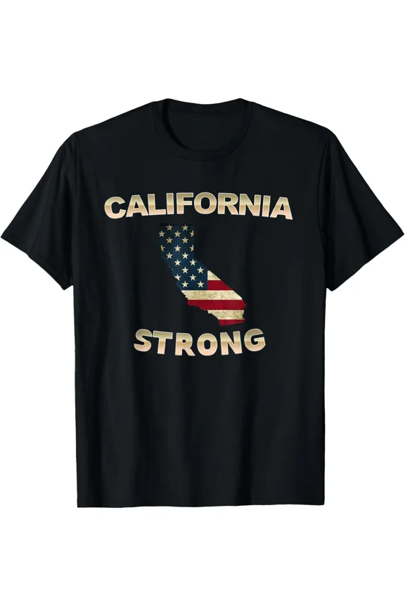 California Strong American Flag Cool CA Unisex T-Shirt Y3335, Up to Size 5XL