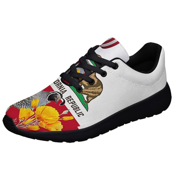 California Stte California Quail Bird and Golden Poppy Flower Shoes Sneakers Black Size 3.5