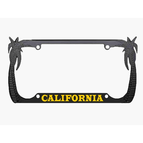 California Style Palm Tree Metal License Plate Frame Personalized/Car Accessories Car Tag Holder Cover (Black/Yellow)