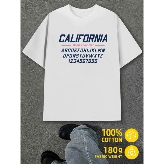 California Style Tee for men white 180G 100% Cotton Breathable fabric,round neck,short sleeves Unique Design Unisex Shirt Short Sleeve tshirts Retro Unisex Shirt Crewneck tshirts