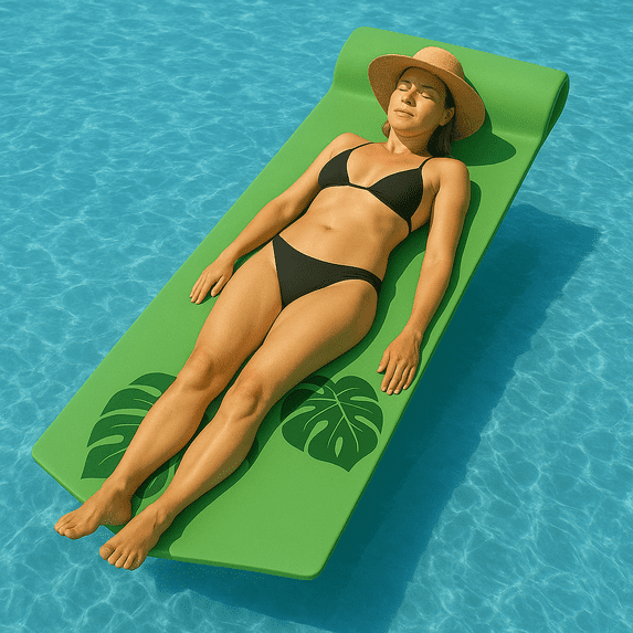 California Sun Deluxe Oversized Unsinkable Foam Cushion Pool Float (Lime Monstera Leaf)