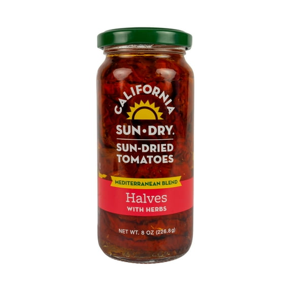 California Sun Dry, Sun-Dried Tomatoes in Oil with Herbs, Halves, 8 oz Jar