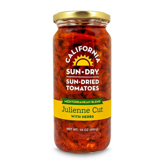 California Sun Dry, Sun-Dried Tomatoes in Oil with Herbs, Julienne Cut, 16 oz Jar