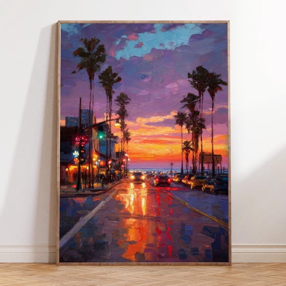 California Sunset Palm Tree Coastal Wall Art, Unframed Paper Print Size 8x12