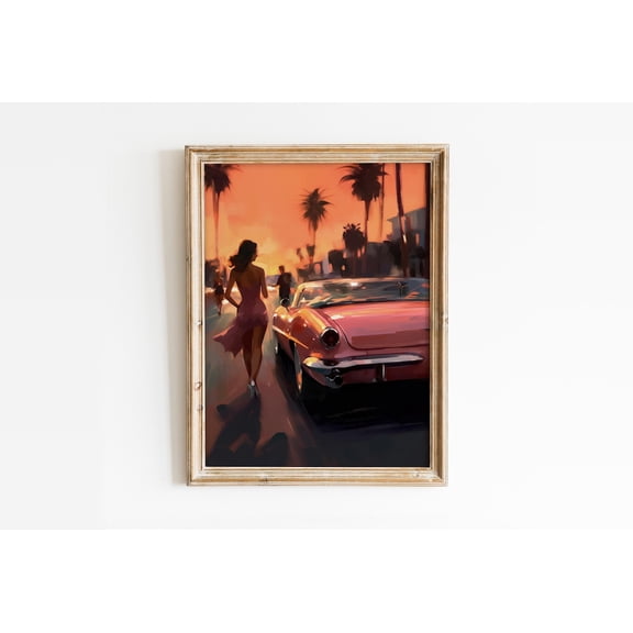 California Sunset Pink Palm Springs Wall Art, Unframed Canvas Size 8x12
