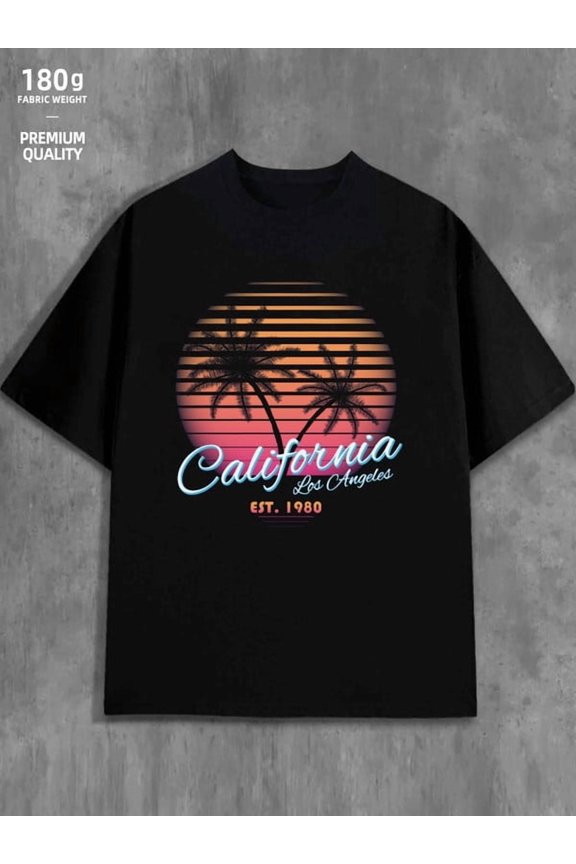 Greenink California Sunset men's 180G 100% Cotton black Unique Design Unisex Shirt Cotton tshirts Unique Design Unisex Shirt Crewneck tshirts Trendy Unisex Shirt Crewneck tshirts