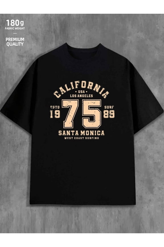 California Surf 75 Los Angeles t-shirt graphic t shirts mens 180G 100% Cotton black Comfortable loose T-shirt t shirts For summer Fall, As Gifts summer and spring season Daytime and weekend wear 79