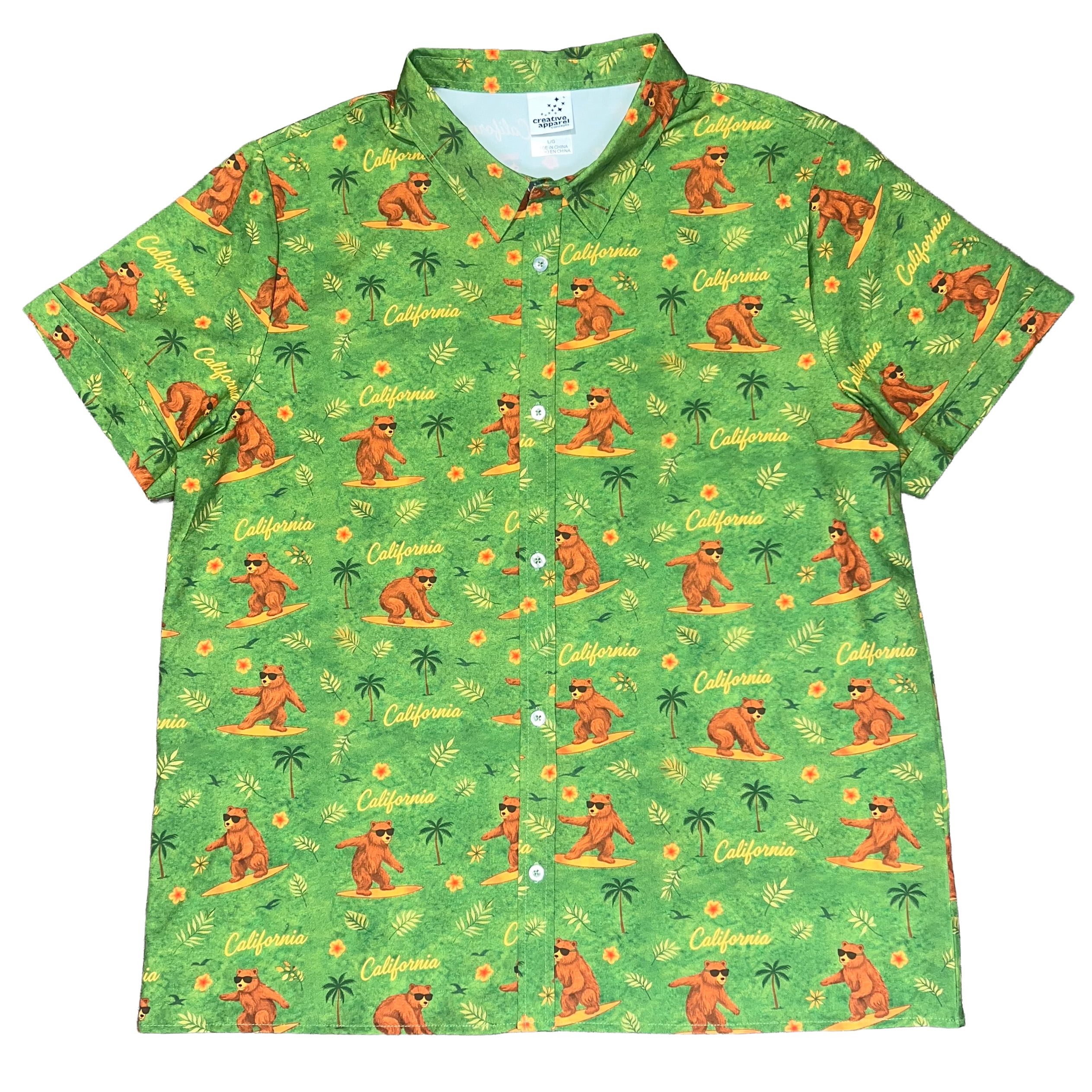 California Surf Bear Hawaiian Button Shirt